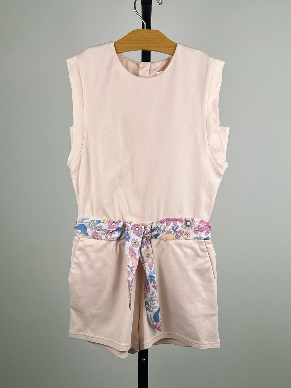 Chloe Girls Belted Romper/Playsuit, Pink+Floral Tie Belt, 8